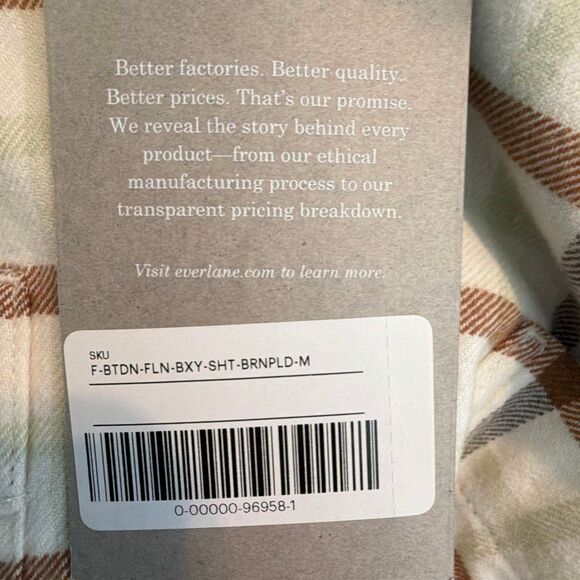 Everlane the Boxy Flannel Button Down Shirt Cream Brown Plaid M - Picture 4 of 8